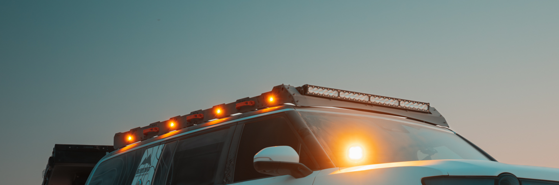 Rivian R1S Roof Rack System With Light Bar Cut Out for Rigid Industries Midnight Series Light Bar